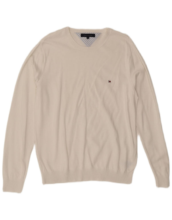 Ανδρικό πουλόβερ Tommy Hilfiger με V λαιμόκοψη XL λευκό βαμβακερό κλασικό