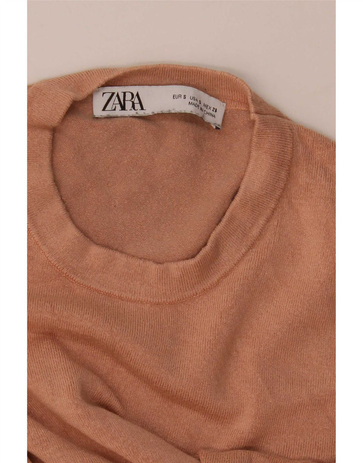 Zara Γυναικείο πουλόβερ με λαιμόκοψη UK 8 Small Brown