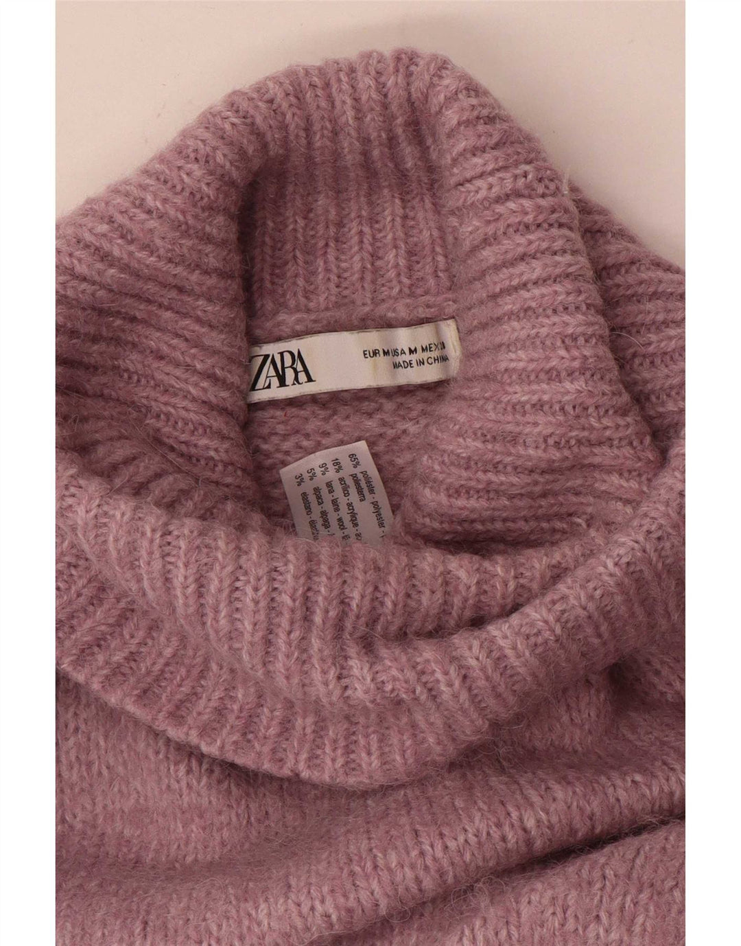 Zara γυναικείο πουλόβερ με ρολό λαιμόκοψη UK 14 Μεσαίο ροζ πολυεστέρα
