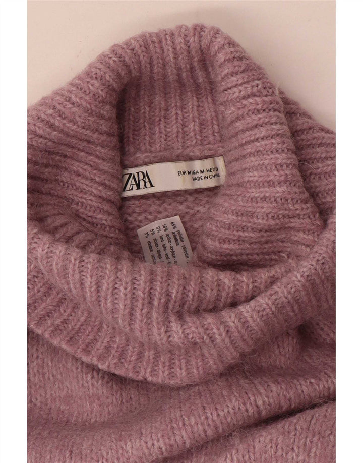Zara γυναικείο πουλόβερ με ρολό λαιμόκοψη UK 14 Μεσαίο ροζ πολυεστέρα