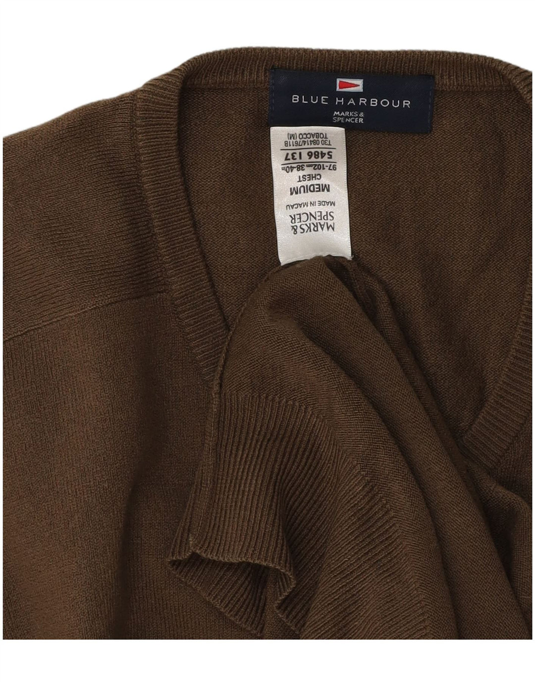 Ανδρικό πουλόβερ Marks & Spencer Blue Harbor με V-Neck Jumper Μεσαίο καφέ