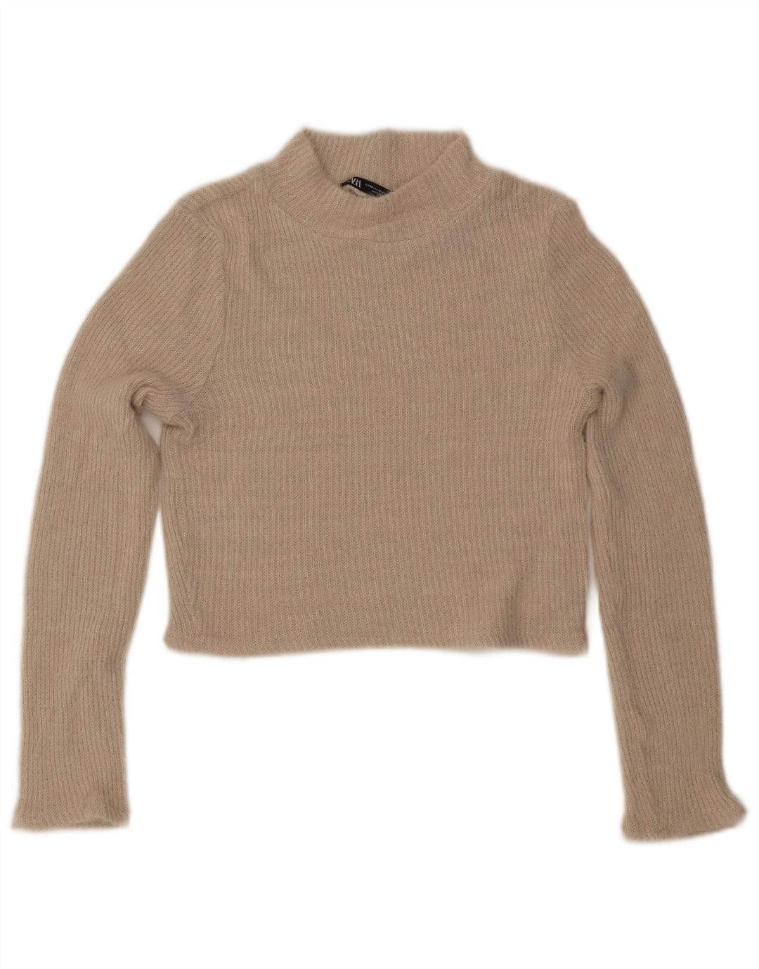 ZARA Womens Crop Turtle Neck Jumper Sweater UK 12 Medium Off White