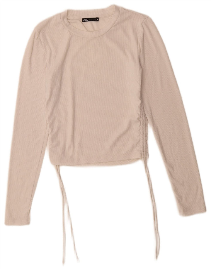 Zara Γυναικείο Crop Top Μακρυμάνικο UK 14 Medium White