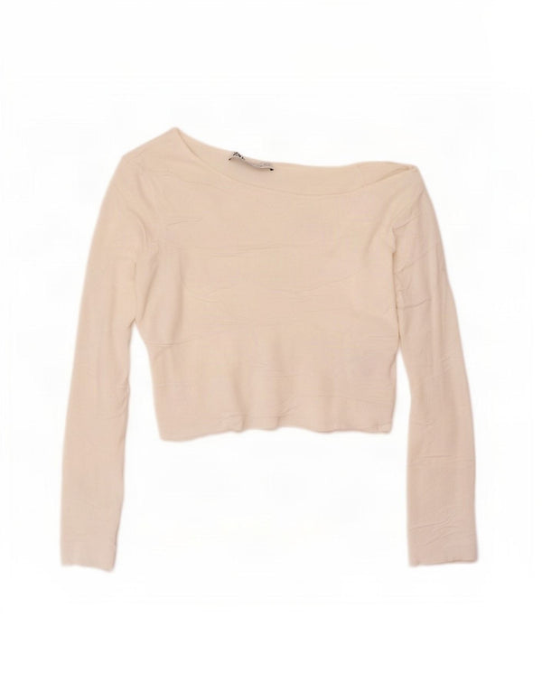 Zara Womens Long Sleeve Crop Off Shoulder Top UK 14 Large White Viscose