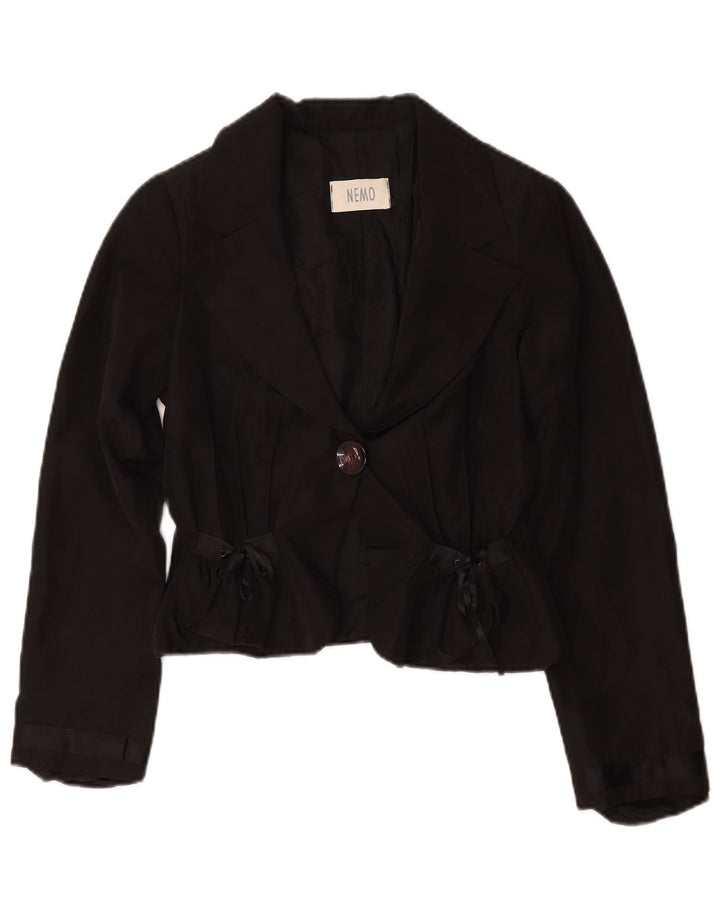 Vintage γυναικείο σακάκι σακάκι με 1 κουμπί Crop IT 42 Medium Black Acetate