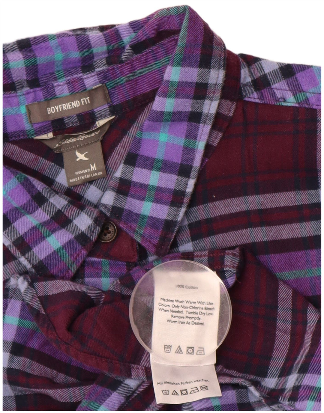 EDDIE BAUER Γυναικείο πουκάμισο Boyfriend Fit Flannel UK 14 Medium Burgundy Check