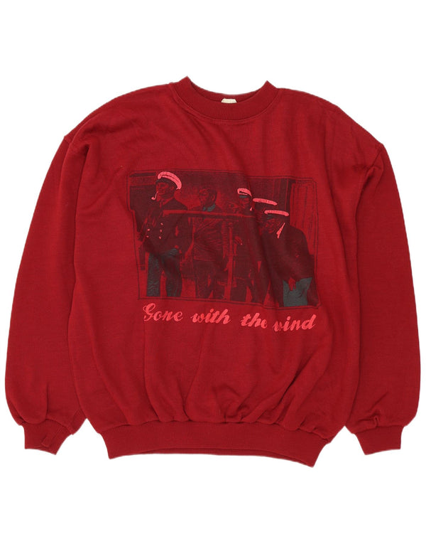 Vintage Mens Graphic Sweatshirt Jumper XL Red Cotton
