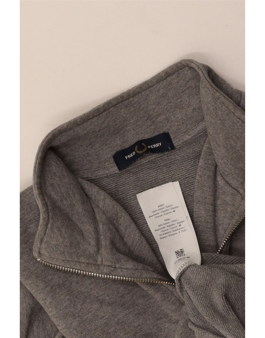 FRED PERRY Ανδρικό φούτερ με φερμουάρ, γκρι βαμβακερό