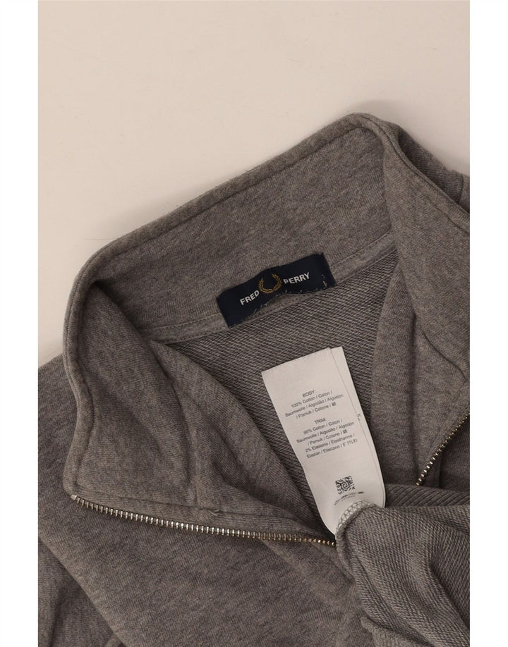 FRED PERRY Ανδρικό φούτερ με φερμουάρ, γκρι βαμβακερό