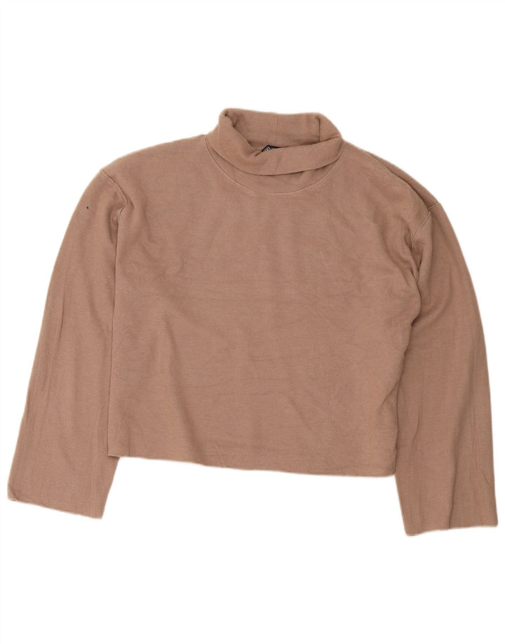 Zara Γυναικεία Crop Oversized τοπ μακρυμάνικο UK 14 μεσαίο μπεζ βαμβακερό