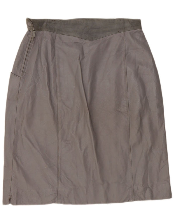 Vintage Γυναικεία Ψηλόμεση Δερμάτινη Φούστα IT 48 XL W28 Γκρι Δερμάτινη