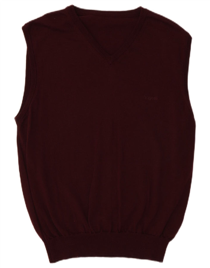 Ανδρικό γιλέκο Bugatti Tank Top UK 40 Μέτριο Βουργουνδί Παρθένο Μαλλί