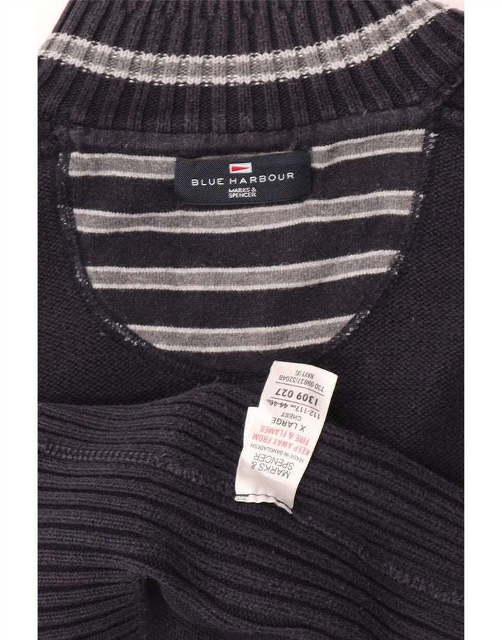 Marks & Spencer Ανδρικό πουλόβερ με μπλέ κουμπιά λαιμόκοψης XL Navy βαμβακερό