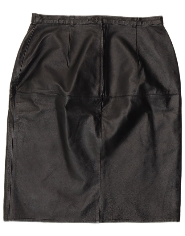 Vintage Γυναικεία Δερμάτινη Pencil Φούστα UK 12 Medium W28 Μαύρο Δερμάτινο