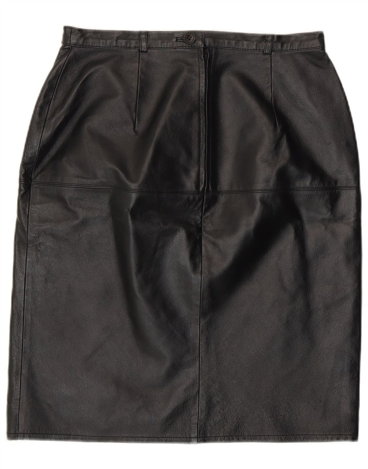 Vintage Γυναικεία Δερμάτινη Pencil Φούστα UK 12 Medium W28 Μαύρο Δερμάτινο