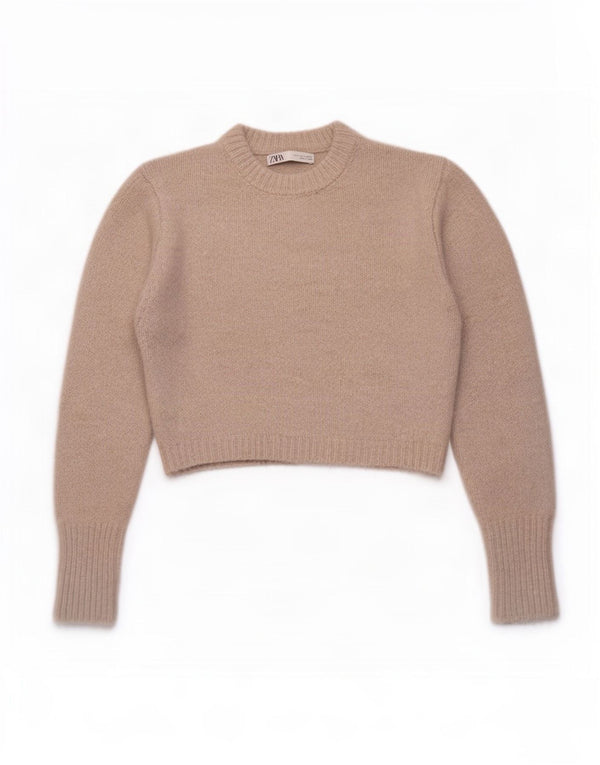 Zara Γυναικείο πουλόβερ με λαιμόκοψη Crop Crop UK 10 Small Grey Acrylic