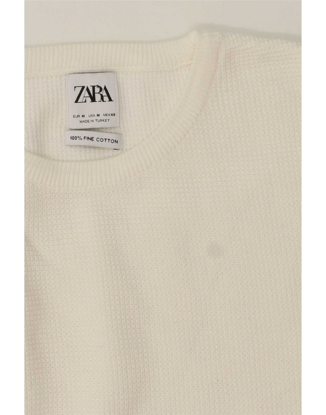 Ανδρικό πουλόβερ Zara με λαιμόκοψη, μεσαίο λευκό βαμβακερό