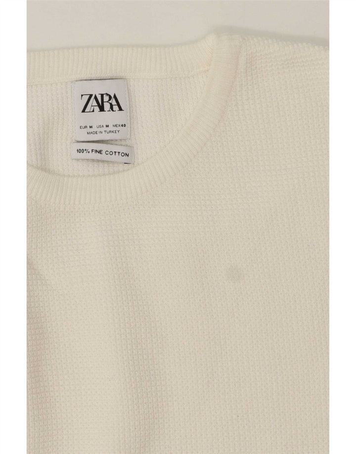 Ανδρικό πουλόβερ Zara με λαιμόκοψη, μεσαίο λευκό βαμβακερό