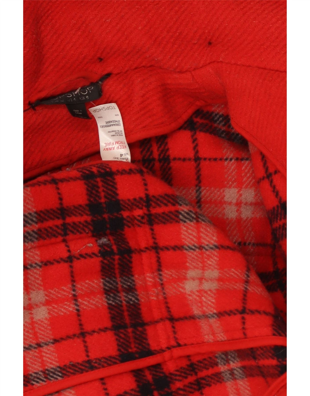 Topshop Γυναικείο παλτό Duffle με κουκούλα UK 8 Μικρό κόκκινο μαλλί