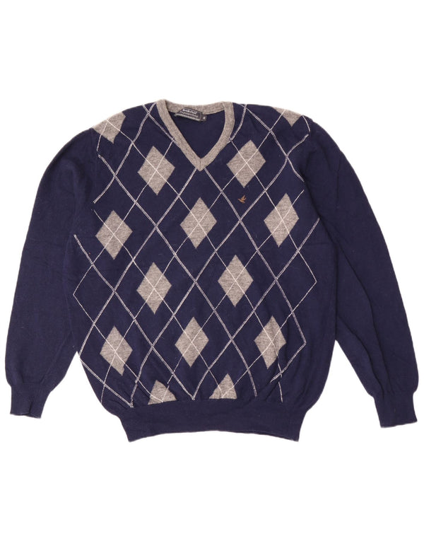 Ανδρικό πουλόβερ Brooksfield με V λαιμόκοψη IT 56 XL Navy Blue Argyle/Diamond