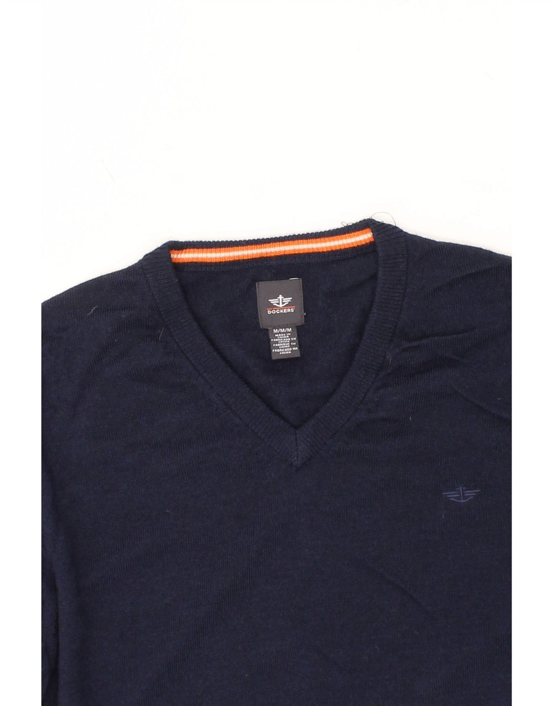 DOCKERS Mens V-Neck Jumper Sweater Medium Blue Wool Vintage Dockers and Second-Hand Dockers from Messina Hembry 