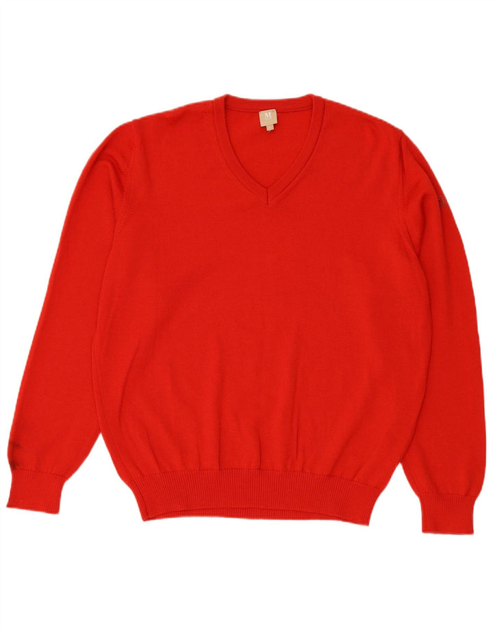 MARZ Mens V-Neck Jumper Sweater IT 52 Large Red Virgin Wool