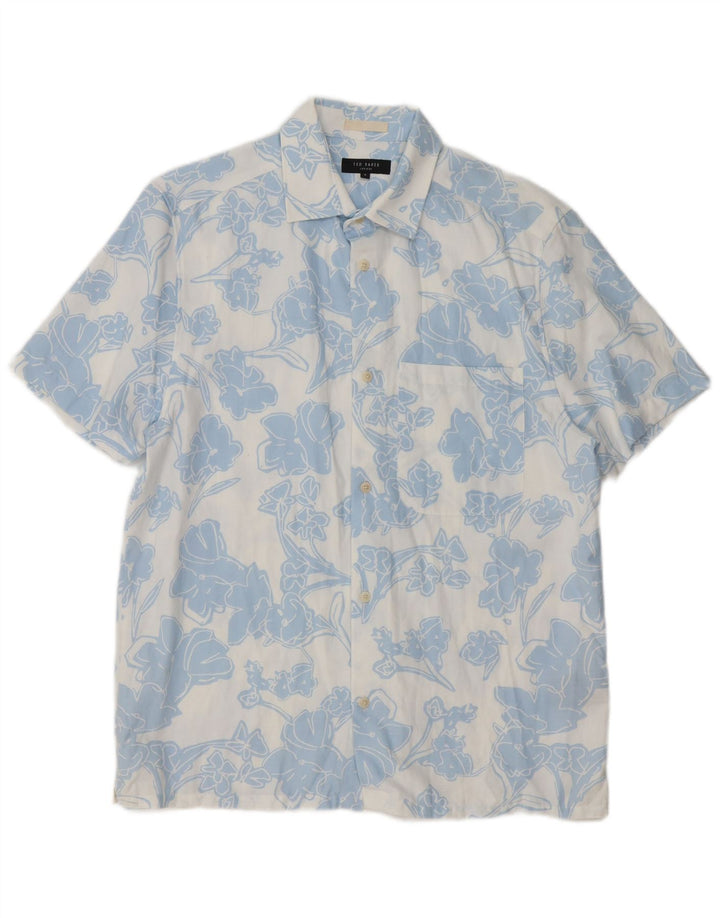 Ted Baker Ανδρικό κοντομάνικο πουκάμισο Μέγεθος 3 Medium Blue Floral Lyocell