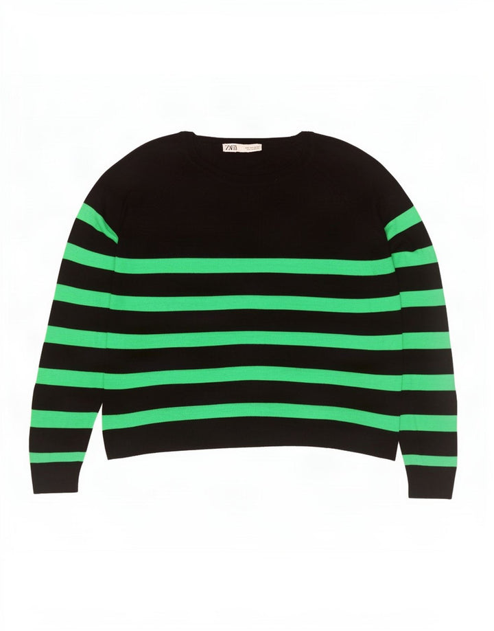 Zara Γυναικεία Μπλούζα Oversized Top UK 10 Small Black ριγέ