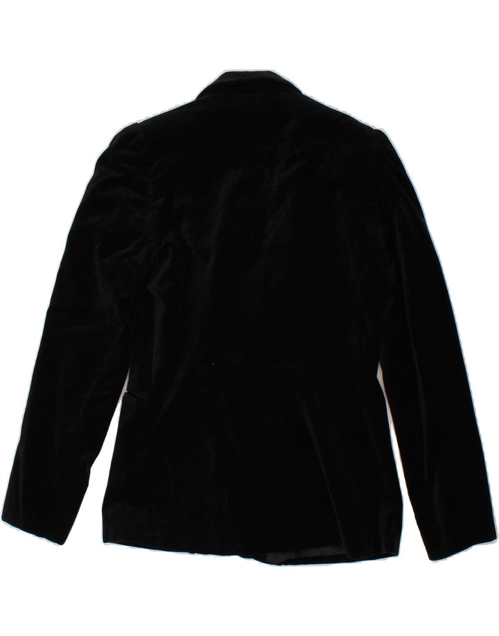 ESSENTIALS Womens 1 Button Blazer Jacket UK 12 Medium  Black Cotton Vintage Essentials and Second-Hand Essentials from Messina Hembry 