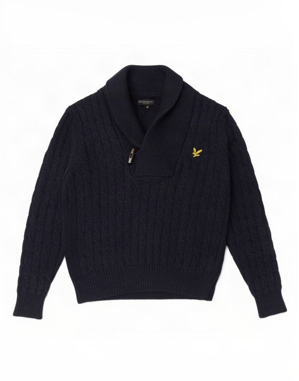 Lyle & Scott Mens Shawl Neck Jumper Sweater Medium Navy Blue Wool