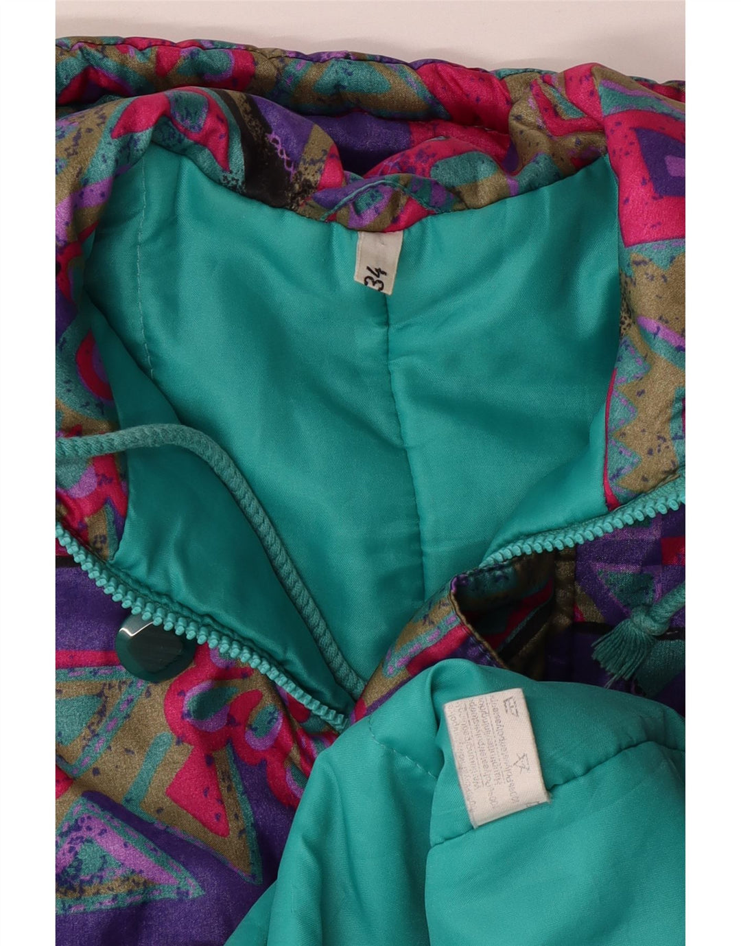 VINTAGE Κορίτσια με κουκούλα αντιανεμικό παλτό 15-16 ετών Πολύχρωμο γεωμετρικό