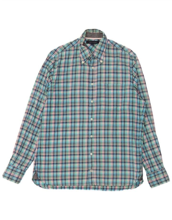 TOMMY HILFIGER Mens Shirt Medium Turquoise Check Cotton