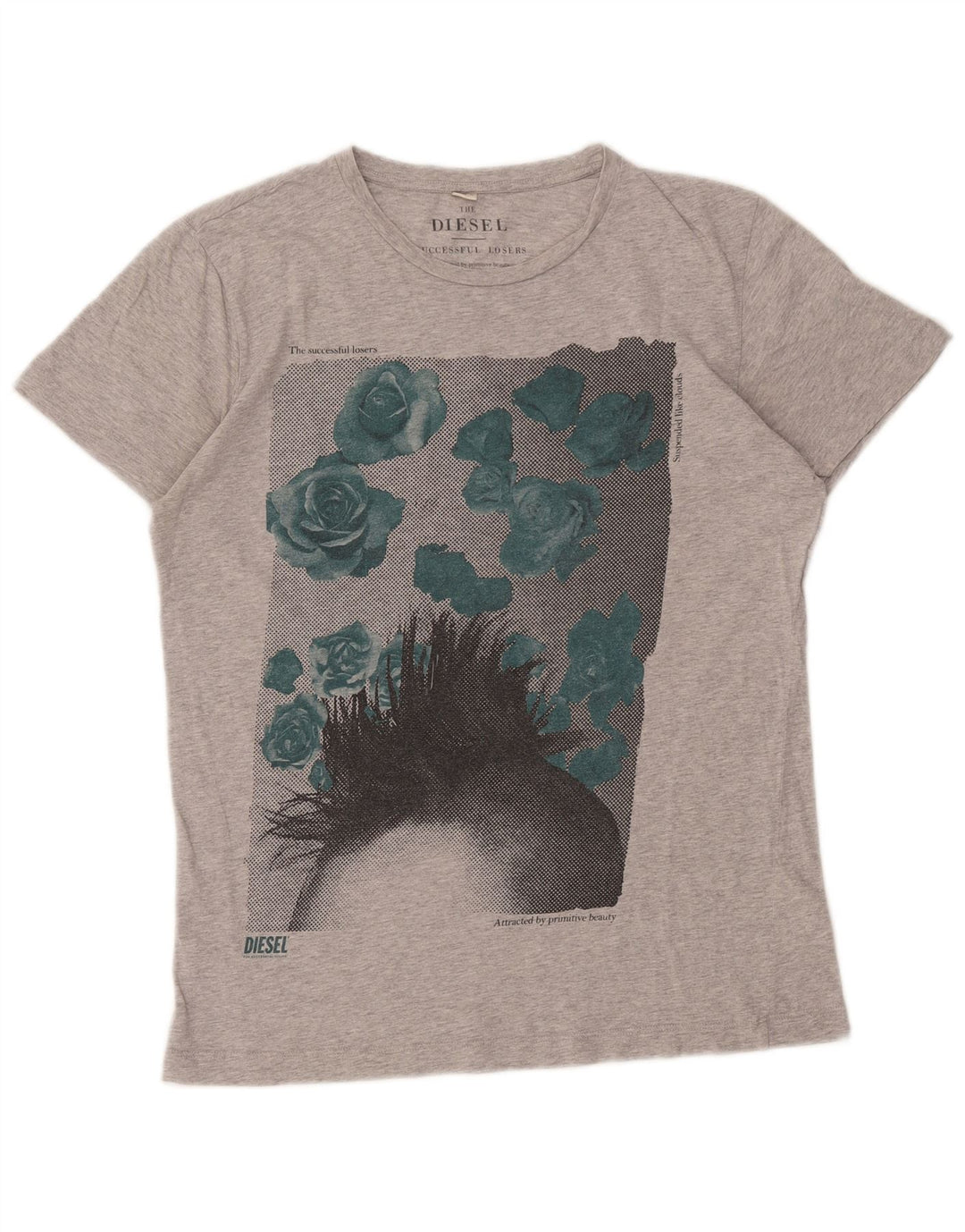 Ανδρικό γραφικό T-Shirt Diesel Top Βαμβακερό μεσαίο γκρι