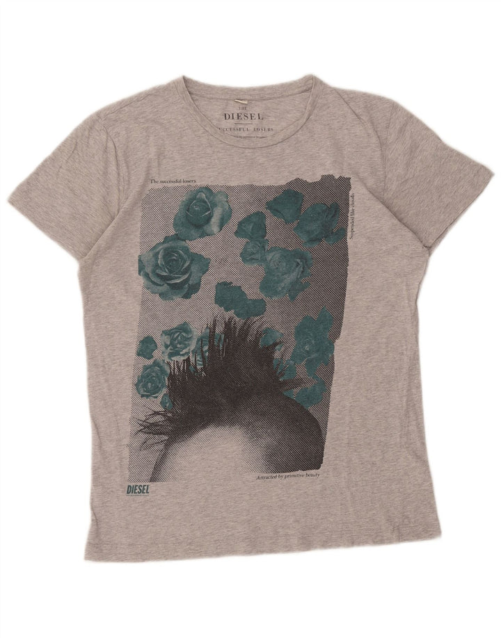 Ανδρικό γραφικό T-Shirt Diesel Top Βαμβακερό μεσαίο γκρι