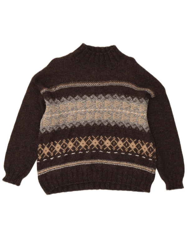 Sisley γυναικείο πουλόβερ με λαιμό χελώνα UK 14 Medium Brown Fair Isle