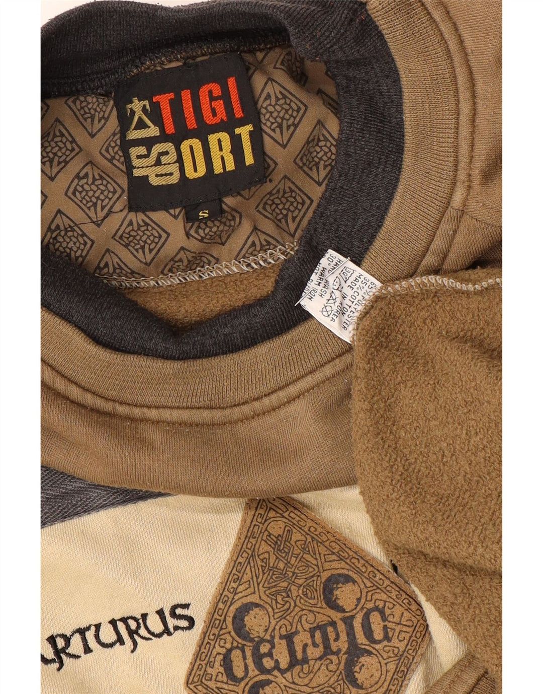 Vintage γραφικό ανδρικό φούτερ Jumper Μικρό καφέ Colourblock Πολυεστέρας