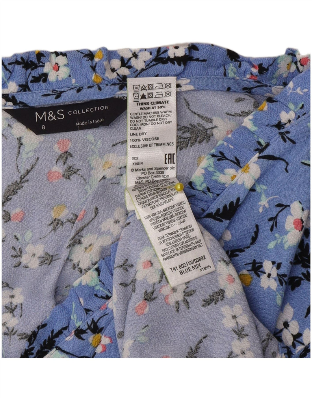 Marks & Spencer Γυναικείο πουκάμισο Oversized Μπλούζα UK 8 Small Blue Floral