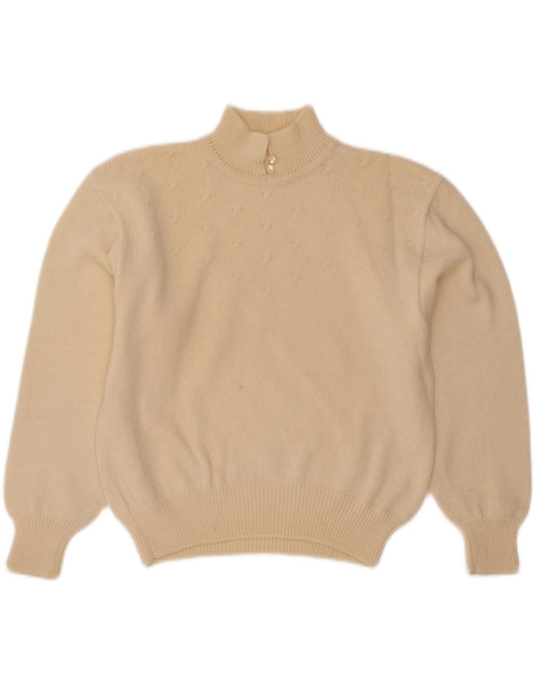 VINTAGE Womens Crop Turtle Neck Jumper Sweater UK 12 Medium Off White Vintage Vintage and Second-Hand Vintage from Messina Hembry 