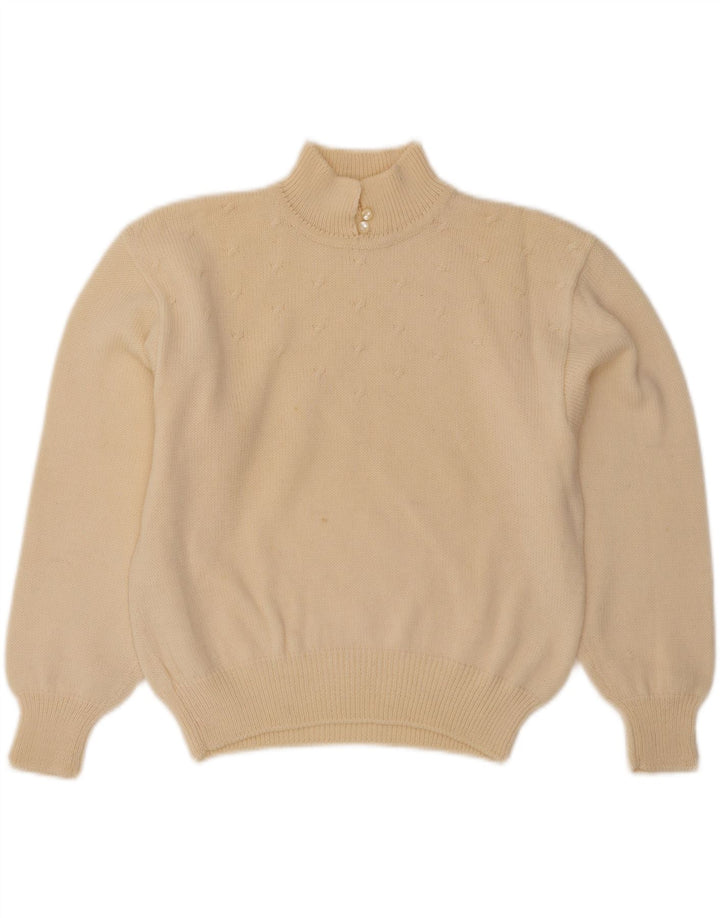 VINTAGE Womens Crop Turtle Neck Jumper Sweater UK 12 Medium Off White Vintage Vintage and Second-Hand Vintage from Messina Hembry 