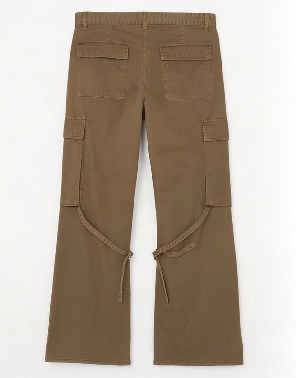 Zara Γυναικείο Παντελόνι Flare Cargo EU 38 Small W28 L32 Χακί βαμβακερό