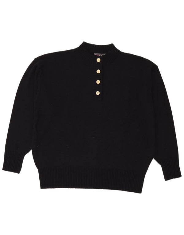 Vintage γυναικείο πουλόβερ με λαιμό με κουμπιά UK 20 2XL Navy Blue Acrylic