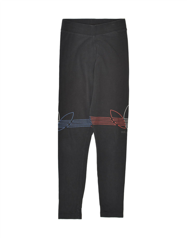 ADIDAS Womens Graphic Leggings UK 6 XS Black Cotton | Vintage Adidas | Thrift | Second-Hand Adidas | Used Clothing | Messina Hembry 