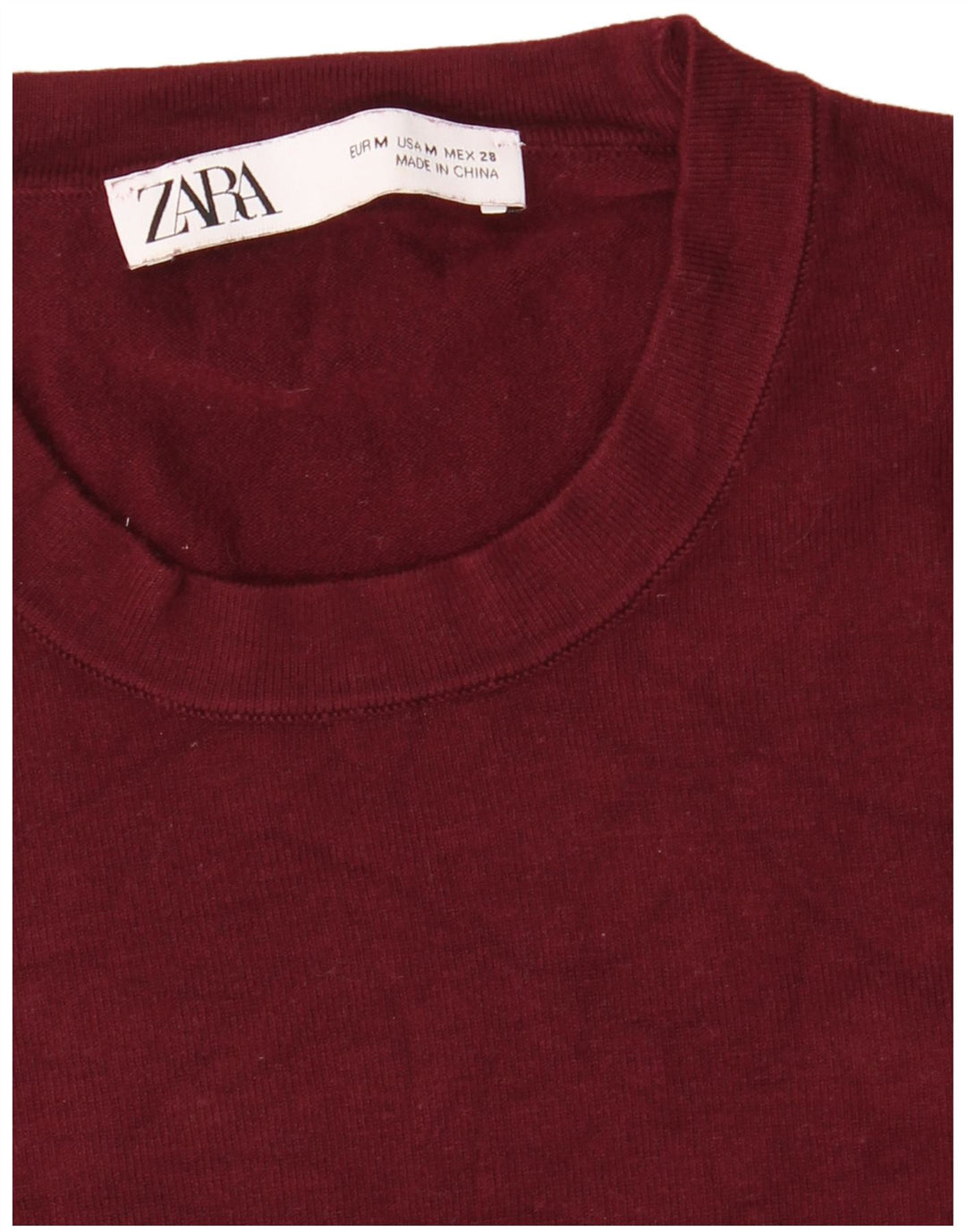 Zara Γυναικείο πουλόβερ με λαιμόκοψη UK 12 Medium Burgundy