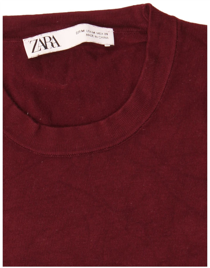 Zara Γυναικείο πουλόβερ με λαιμόκοψη UK 12 Medium Burgundy