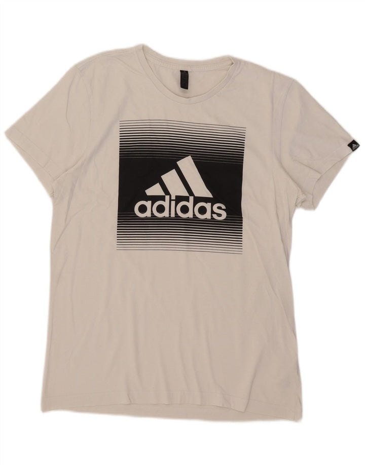 Ανδρικό γραφικό T-Shirt Adidas Top από μεσαίο λευκό βαμβακερό