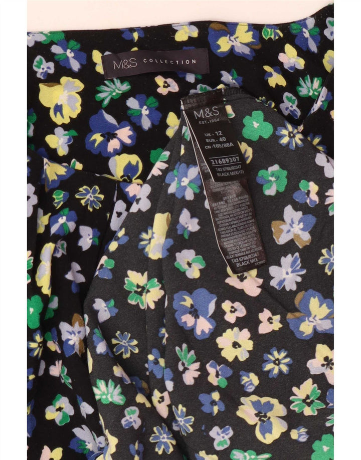 Marks & Spencer Γυναικεία Μπλούζα Τοπ UK 12 Medium Black Floral Polyester