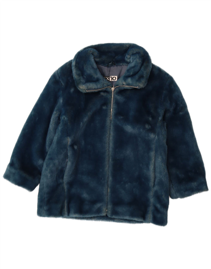 Vintage Γυναικείο Μπουφάν από Faux Fur UK 12 Medium Blue Πολυακρυλικό