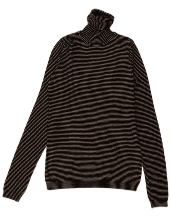 Zara γυναικείο πουλόβερ με ρολό λαιμόκοψη UK 12 Medium Grey Pinstripe Rayon