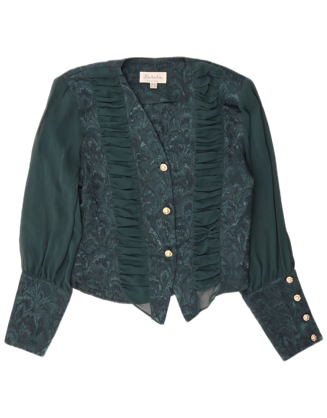 VINTAGE Γυναικείο Πουκάμισο Μπλούζα UK 18 XL Πράσινο Floral Πολυεστέρας