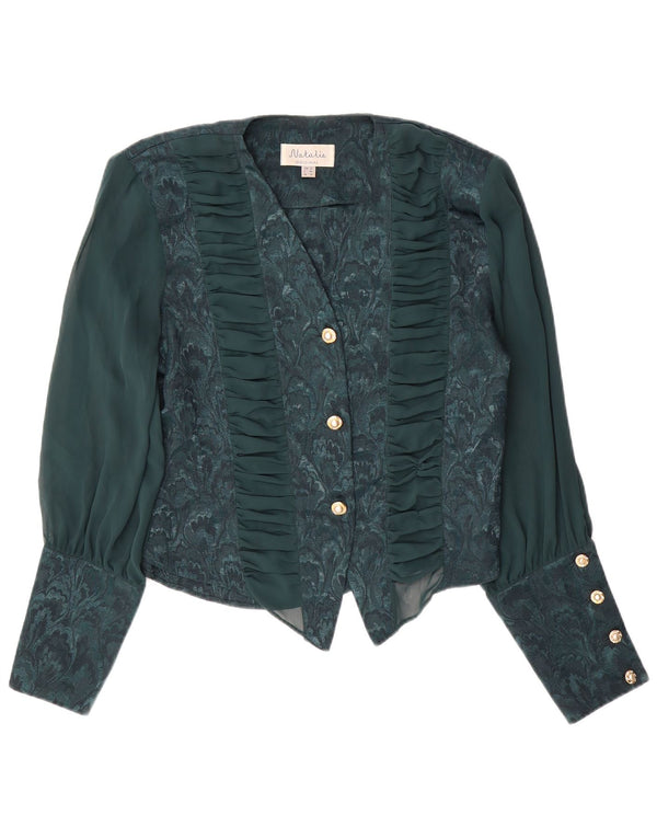 VINTAGE Γυναικείο Πουκάμισο Μπλούζα UK 18 XL Πράσινο Floral Πολυεστέρας